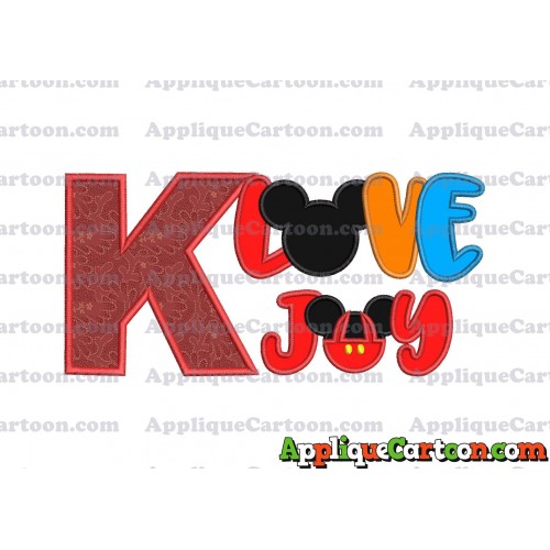 Love Joy Mickey Mouse Applique Design With Alphabet K