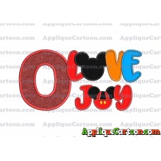 Love Joy Mickey Mouse Applique Design With Alphabet O