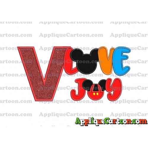 Love Joy Mickey Mouse Applique Design With Alphabet V