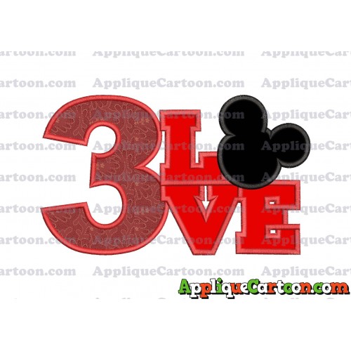 Love Mickey Mouse Applique Embroidery Design Birthday Number 3