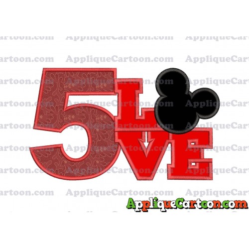 Love Mickey Mouse Applique Embroidery Design Birthday Number 5