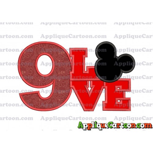 Love Mickey Mouse Applique Embroidery Design Birthday Number 9