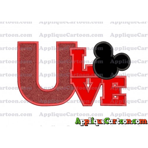 Love Mickey Mouse Applique Embroidery Design With Alphabet U