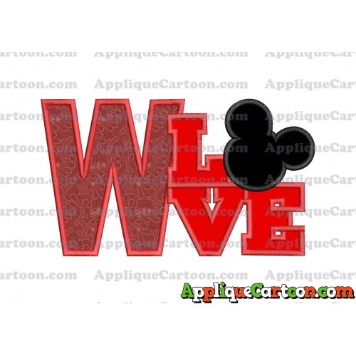 Love Mickey Mouse Applique Embroidery Design With Alphabet W