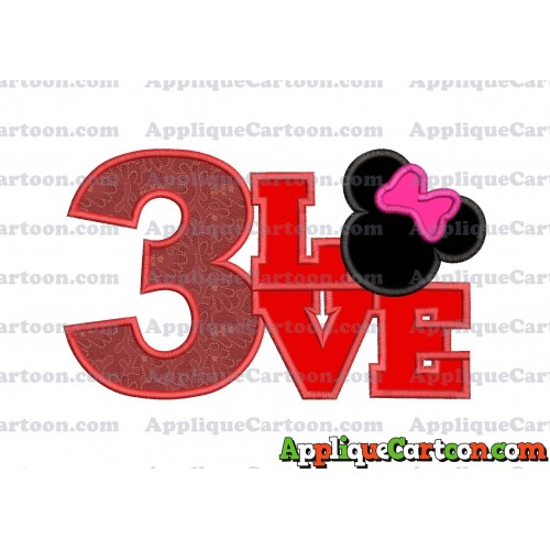 Love Minnie Mouse Applique Embroidery Design Birthday Number 3