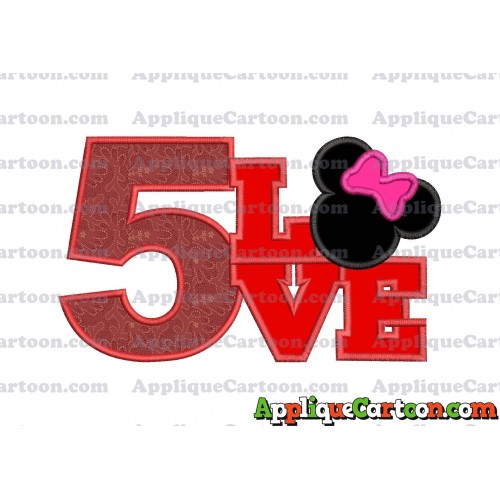 Love Minnie Mouse Applique Embroidery Design Birthday Number 5