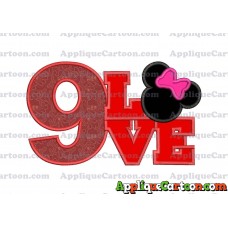 Love Minnie Mouse Applique Embroidery Design Birthday Number 9