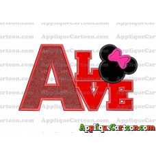 Love Minnie Mouse Applique Embroidery Design With Alphabet A