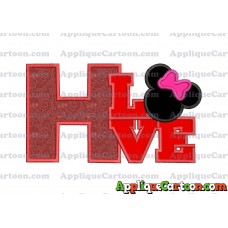 Love Minnie Mouse Applique Embroidery Design With Alphabet H