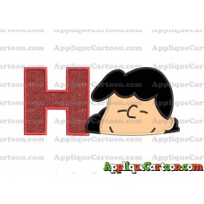 Lucy van Pelt Peanuts Head Applique Embroidery Design With Alphabet H