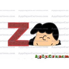 Lucy van Pelt Peanuts Head Applique Embroidery Design With Alphabet Z