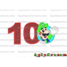 Luigi Super Mario Applique 01 Embroidery Design Birthday Number 10