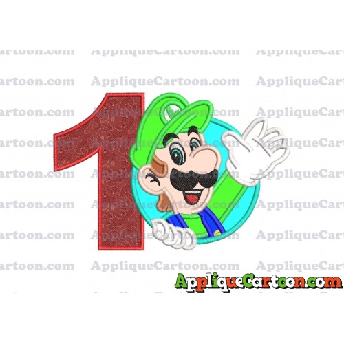 Luigi Super Mario Applique 01 Embroidery Design Birthday Number 1