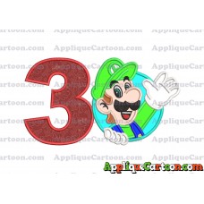 Luigi Super Mario Applique 01 Embroidery Design Birthday Number 3