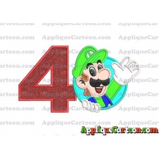 Luigi Super Mario Applique 01 Embroidery Design Birthday Number 4
