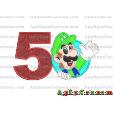 Luigi Super Mario Applique 01 Embroidery Design Birthday Number 5