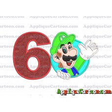 Luigi Super Mario Applique 01 Embroidery Design Birthday Number 6