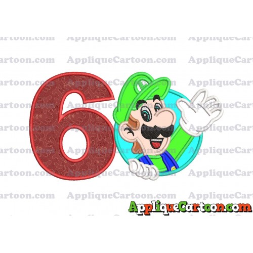 Luigi Super Mario Applique 01 Embroidery Design Birthday Number 6