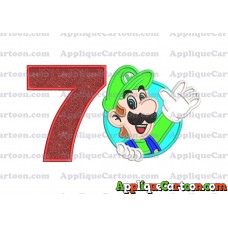 Luigi Super Mario Applique 01 Embroidery Design Birthday Number 7