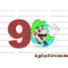 Luigi Super Mario Applique 01 Embroidery Design Birthday Number 9