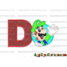 Luigi Super Mario Applique 01 Embroidery Design With Alphabet D