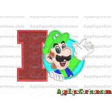 Luigi Super Mario Applique 01 Embroidery Design With Alphabet I