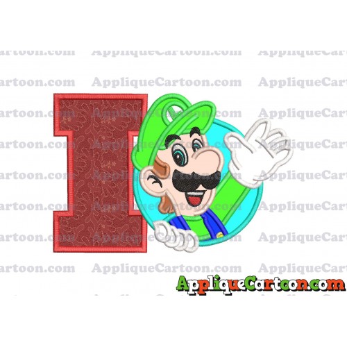 Luigi Super Mario Applique 01 Embroidery Design With Alphabet I