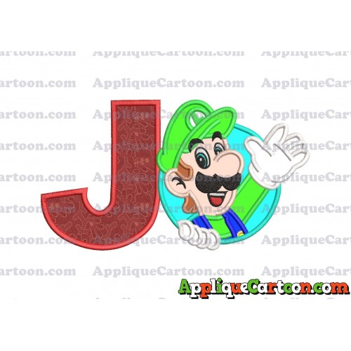 Luigi Super Mario Applique 01 Embroidery Design With Alphabet J