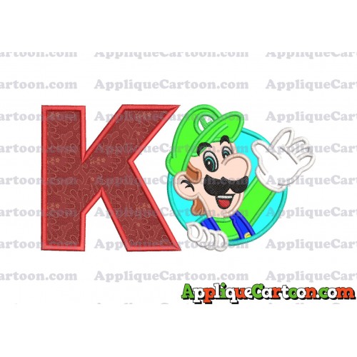 Luigi Super Mario Applique 01 Embroidery Design With Alphabet K