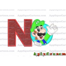 Luigi Super Mario Applique 01 Embroidery Design With Alphabet N
