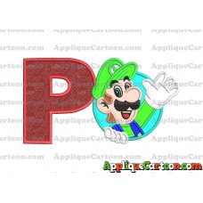 Luigi Super Mario Applique 01 Embroidery Design With Alphabet P