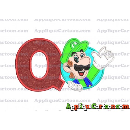 Luigi Super Mario Applique 01 Embroidery Design With Alphabet Q