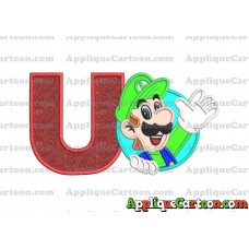 Luigi Super Mario Applique 01 Embroidery Design With Alphabet U