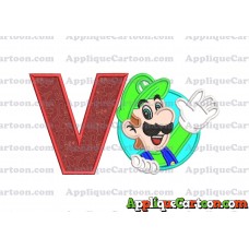 Luigi Super Mario Applique 01 Embroidery Design With Alphabet V