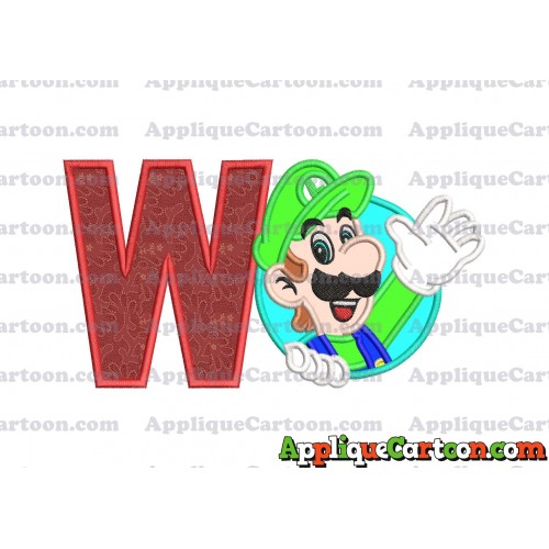 Luigi Super Mario Applique 01 Embroidery Design With Alphabet W