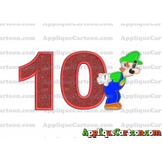 Luigi Super Mario Applique 02 Embroidery Design Birthday Number 10