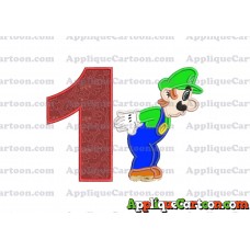 Luigi Super Mario Applique 02 Embroidery Design Birthday Number 1
