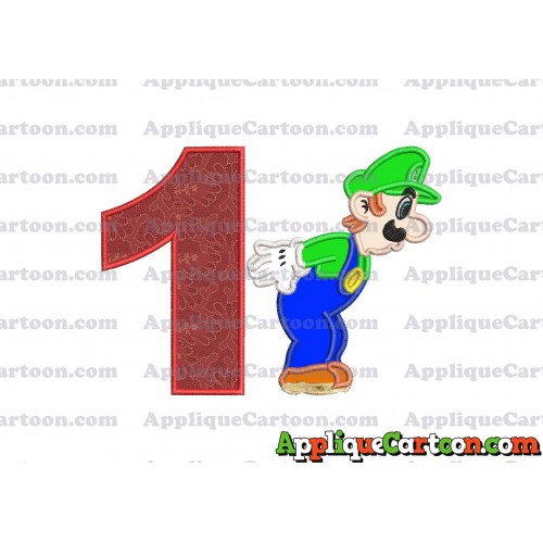 Luigi Super Mario Applique 02 Embroidery Design Birthday Number 1