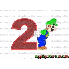 Luigi Super Mario Applique 02 Embroidery Design Birthday Number 2