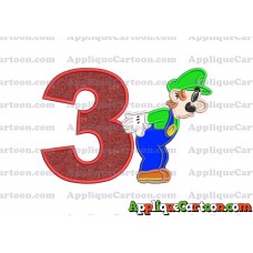 Luigi Super Mario Applique 02 Embroidery Design Birthday Number 3