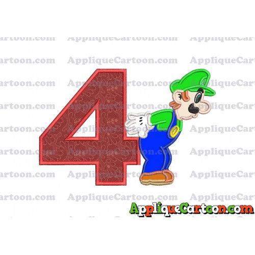 Luigi Super Mario Applique 02 Embroidery Design Birthday Number 4