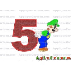 Luigi Super Mario Applique 02 Embroidery Design Birthday Number 5