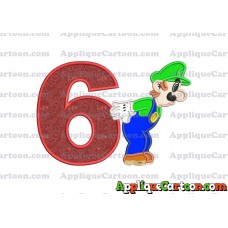 Luigi Super Mario Applique 02 Embroidery Design Birthday Number 6
