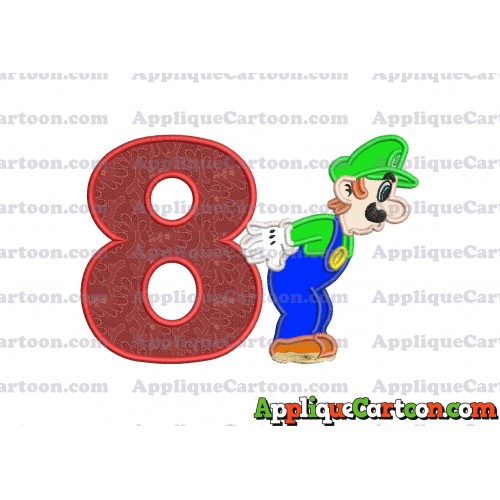 Luigi Super Mario Applique 02 Embroidery Design Birthday Number 8