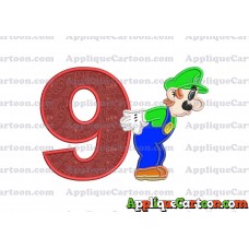 Luigi Super Mario Applique 02 Embroidery Design Birthday Number 9