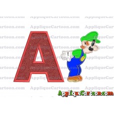 Luigi Super Mario Applique 02 Embroidery Design With Alphabet A