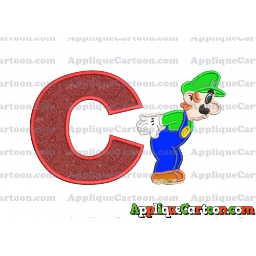 Luigi Super Mario Applique 02 Embroidery Design With Alphabet C