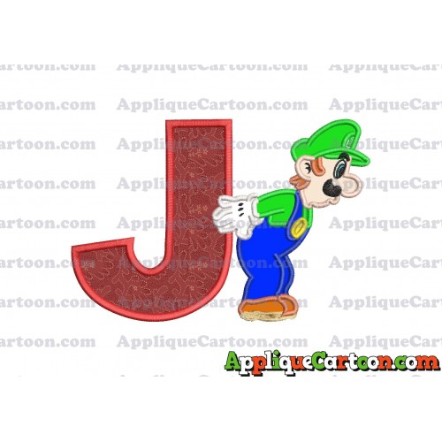 Luigi Super Mario Applique 02 Embroidery Design With Alphabet J