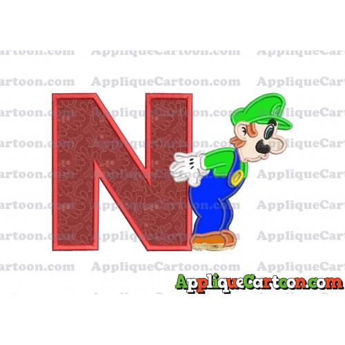 Luigi Super Mario Applique 02 Embroidery Design With Alphabet N