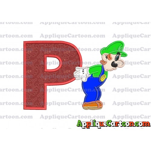 Luigi Super Mario Applique 02 Embroidery Design With Alphabet P